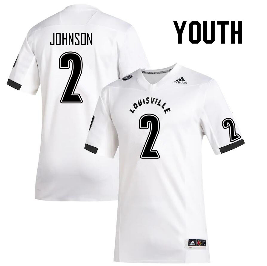 Youth #2 Khalib Johnson Louisville Cardinals College Football Jerseys Sale-White - Click Image to Close